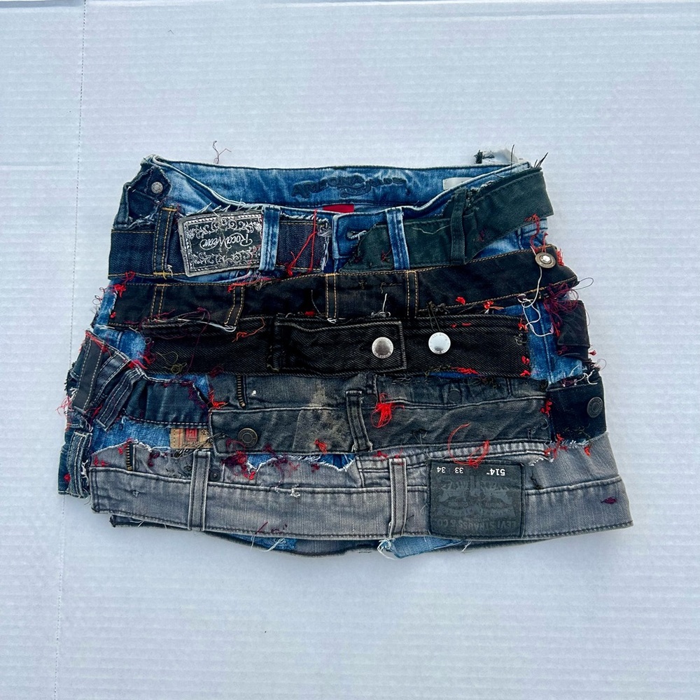 Strap Denim mini skirt - custom made